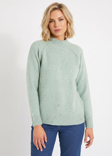 Pull chaud raglan col montant moucheté Vert