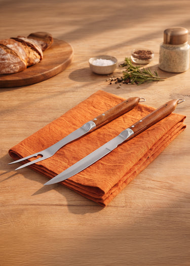 Set 2 Ustensiles barbecue acier/bois SEVE 1 Gris / Marron