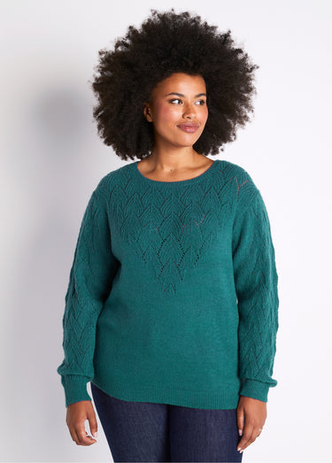 Pull doux uni col rond maille fantaisie Vert