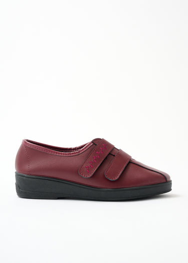 Derbies grande largeur scratchées cuir brodées Bordeaux
