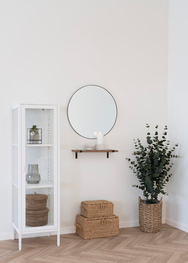 Vitrine 3 niveaux à porte, verre + métal Blanc