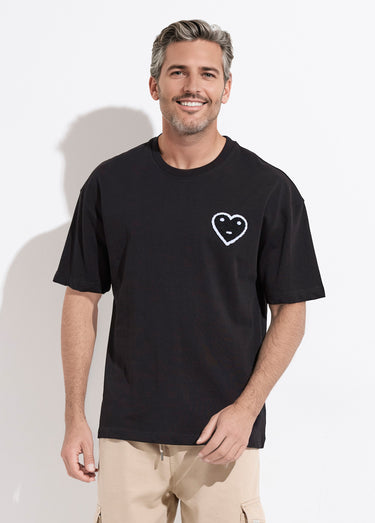 T-shirt épais détail coeur bouclette Noir