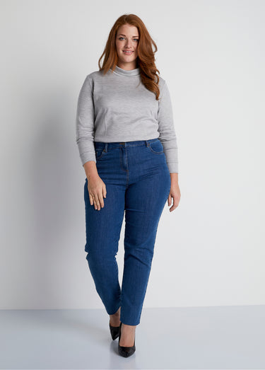 Jean 5 poches ceinture extensible coton stretch Bleu