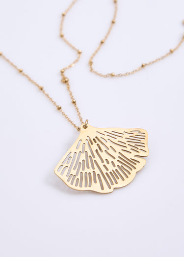 Collier acier inoxydable motif feuille Dore