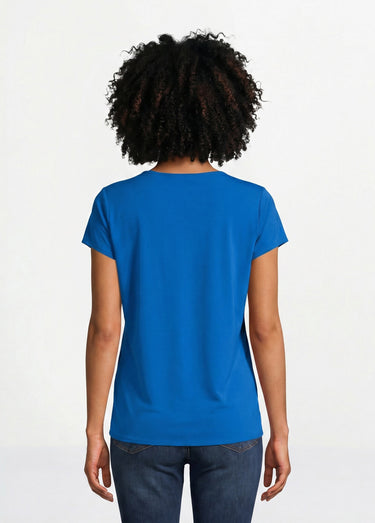 Top long manches courtes broderies col rond Bleu