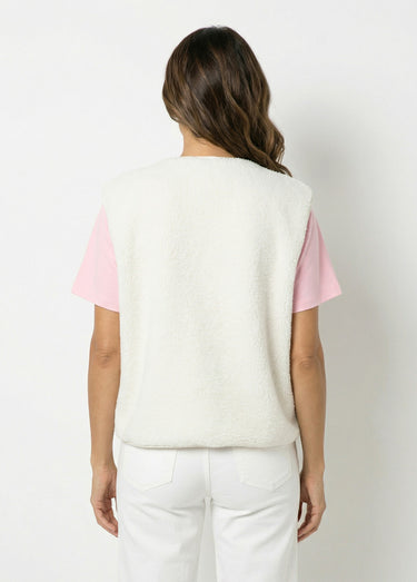 Gilet sherpa sans manches, patch Awesome Ecru