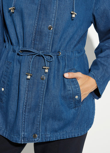 Parka en denim avec capuche amovible Bleu Jean