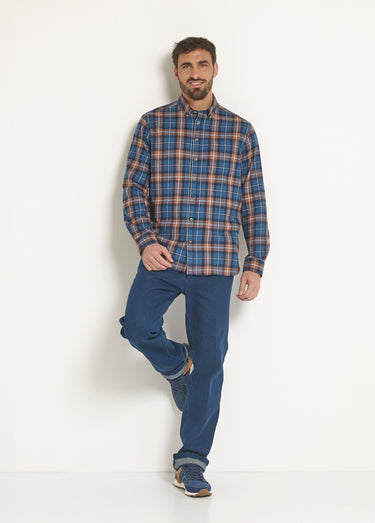 Chemise flanelle détails velours, grands carreaux Carreaux Bleu/Beige
