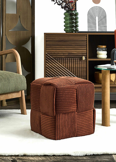 Pouf tressé en velours cotelé 1B Terracotta