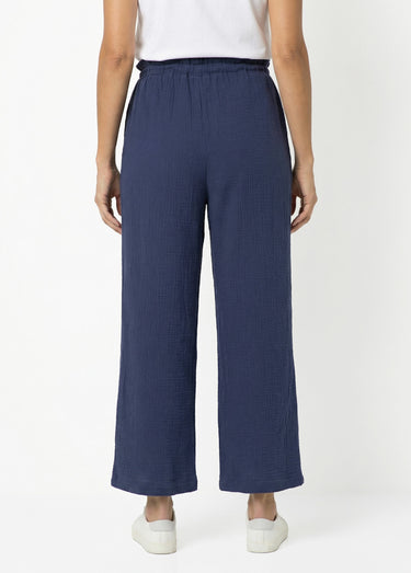 Pantalon large tendance, gaze de coton Marine