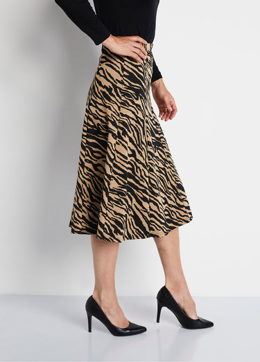 Jupe longue évasée maille jacquard Camel Zebre