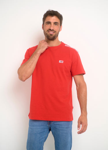 T-shirt col rond inscription épaule Rouge