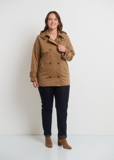 Trench à capuche double boutonnage Beige