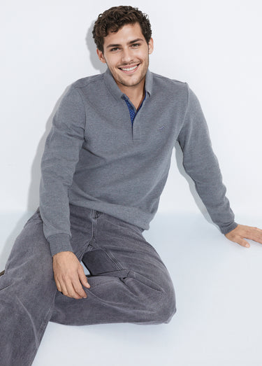 Sweat col polo, intérieur molletonné Gris