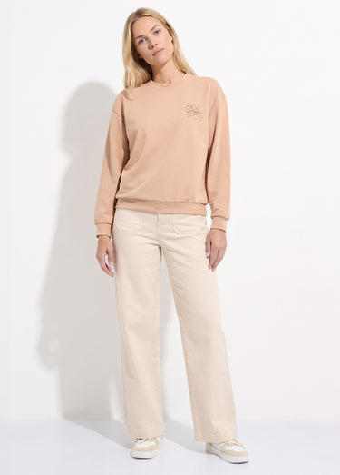 Sweat volume boite molleton brodé détail brillant Noisette