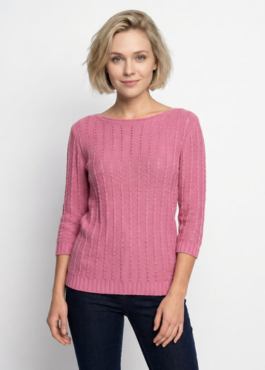 Pull col bateau manches 3/4 Rose