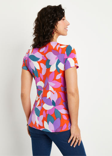 T-shirt long évasé drapé imprimé Orange/Violet