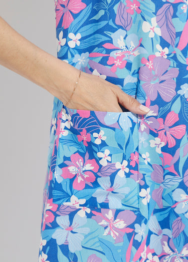 Robe-tablier courte manches courtes Bleu