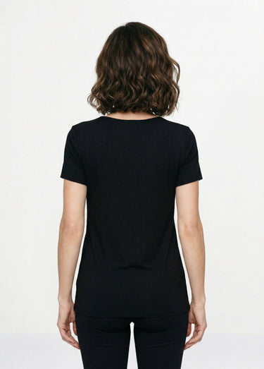 T-shirt long évasé col carré effet brodé Noir