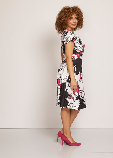 Robe courte évasée effet cache-coeur Noir / Blanc