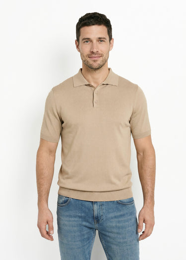 Polo en maille fine, manches courtes Beige