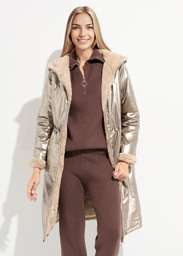 Parka réversible métallisée / fourrure Dore/Beige