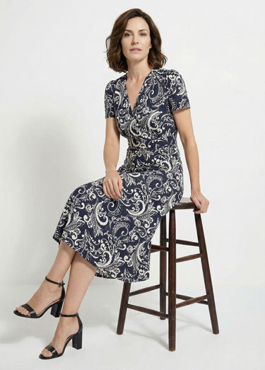 Robe longue cache-coeur taille élastiquée Noir/Ecru