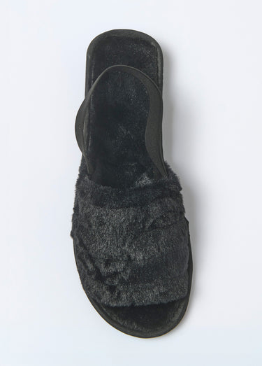 Chaussons mules élastiqués maille peluche Noir