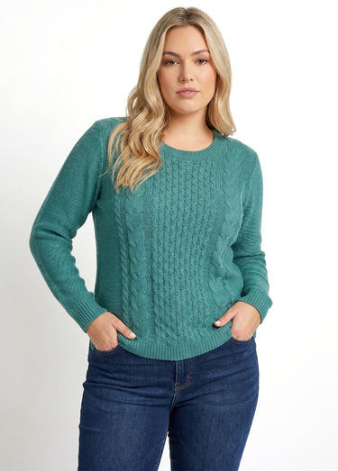 Pull-tunique jersey envers et torsades Emeraude