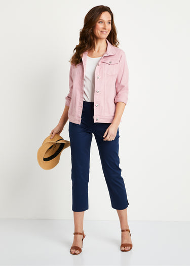 Pantacourt taille semi élastiquée satin Marine