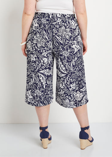 Jupe-culotte taille élastiquée tissu gaufré Bleu / Blanc