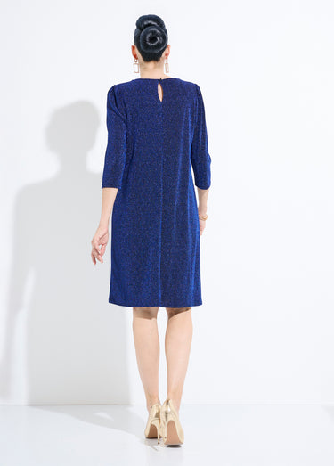Robe droite courte maille brillante métallisée Bleu