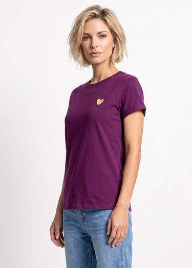 T-shirt manches courtes broderie coeur Violet