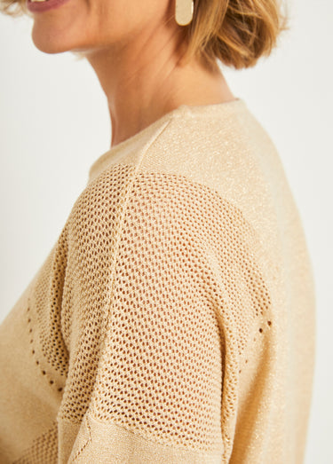 Pull fin court ajouré irisé manches longues Dore