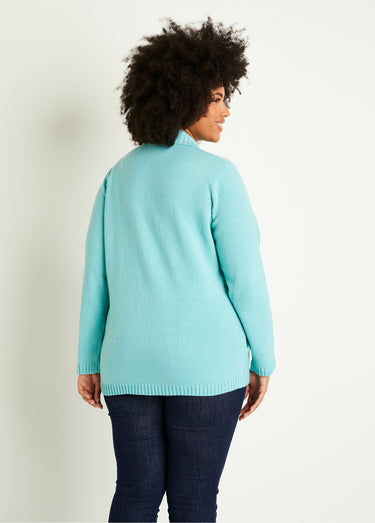 Gilet zippé long uni col montant Aqua
