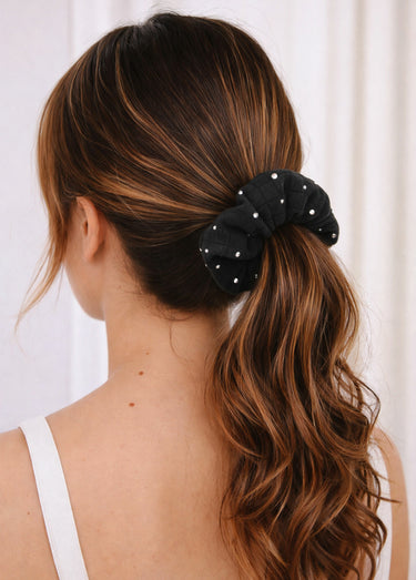 Chouchous fantaisie pour les cheveux Strass kaki / noir