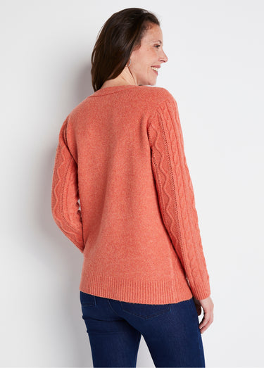 Gilet court boutonné col V maille torsades Tomette