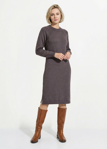 Robe-pull col montant détails côtelés perlés Gris Anthracite