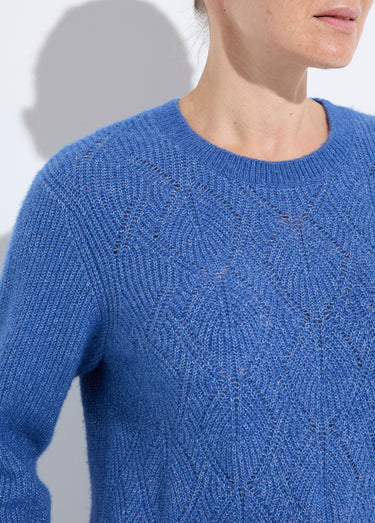 Pull doux maille ajourée fibres recyclées et laine Bleu