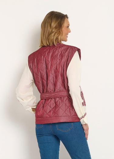 Veste matelassée sans manches avec ceinture Bordeaux