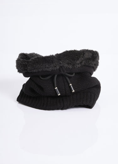 Tour de cou maille et sherpa, point de riz Noir