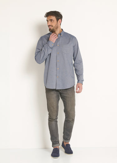 Chemise manches longues coton reliefé Bleu