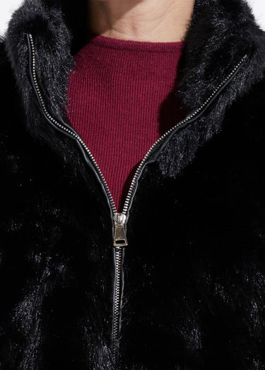 Blouson col montant en fausse fourrure Noir