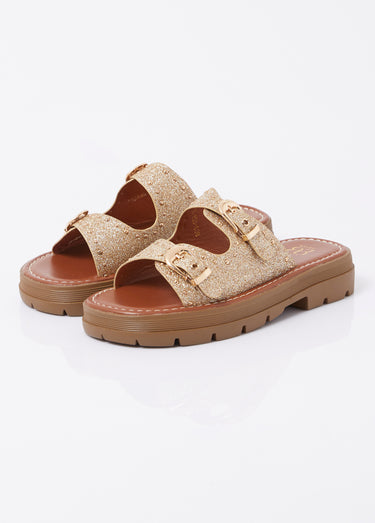 Mules brides cloutées, semelle crantée Dore