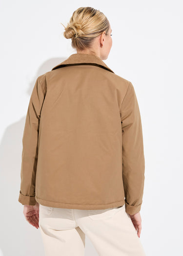 Veste déperlante zippée col velours Beige