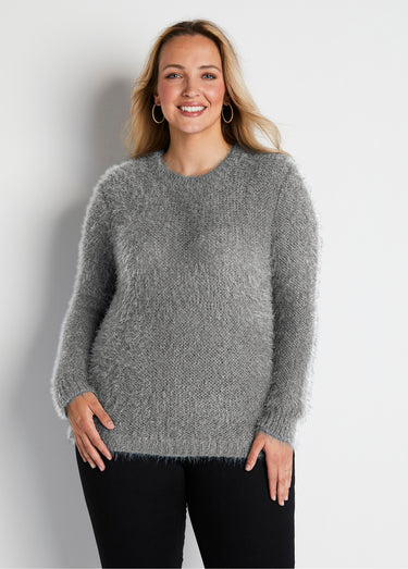 Pull maille douce effet poilu Argent