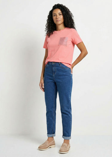 T-shirt boîte manches courtes strass Corail
