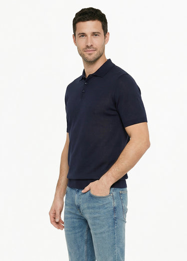 Polo en maille fine, manches courtes Marine