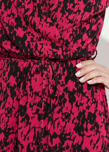 Robe courte cache-coeur imprimé tachiste Noir/Fuchsia
