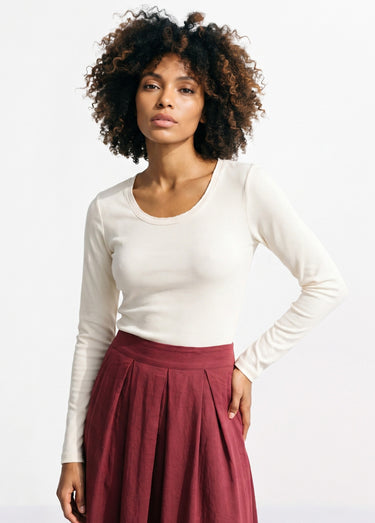 T-shirt manches longues col danseuse Beige
